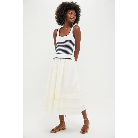 MOON RIVER Cream Striped Midi Dress Size L NWT Retail  $124 Tuckernuck - Picture 4 of 6